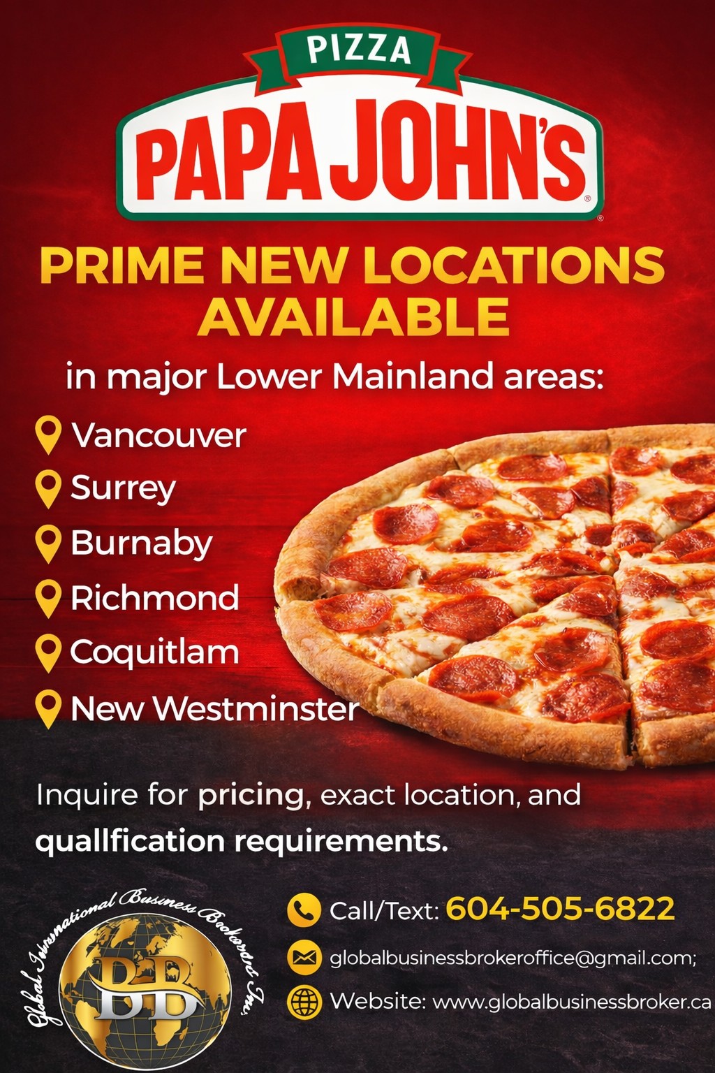 Prime Papa John’s Franchise Opportunities – Lower Mainland, BC